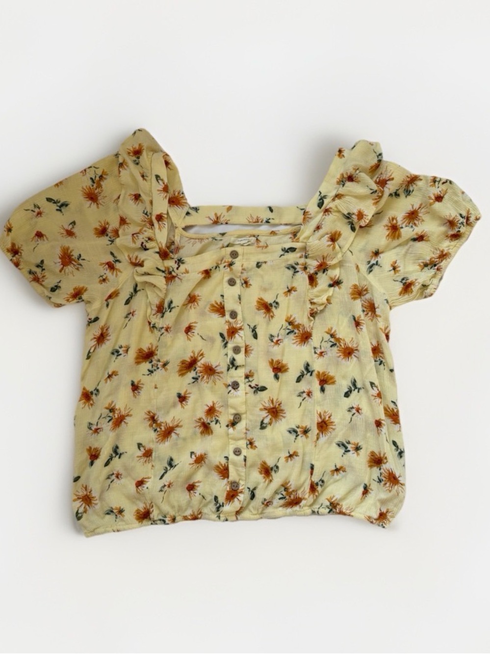 Sunflower Floral Ruffle Blouse Button Front Boho Cottagecore Yellow Plus Size 0X - Picture 2 of 12